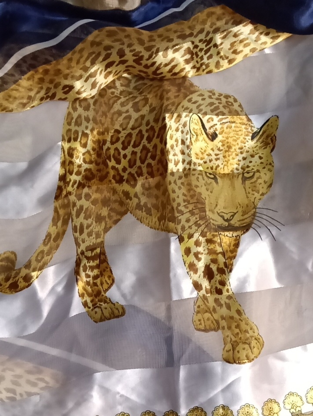 Leopard Print Silk Scarf in Gold and White